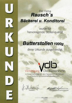 2008 - VDB-Urkunde - Butterstollen