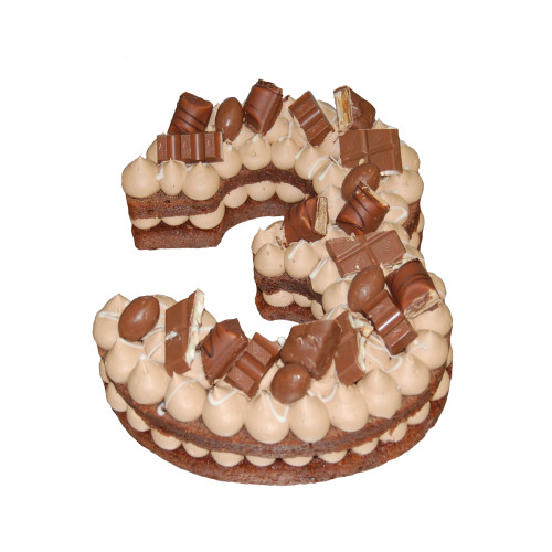 Zahl mit Pudding-Schokocreme, Für jeden Geburtstag ideal als Geschenk! Bestellbar als Einzelzahl doer in Kombination. Sandboden gefüllt mie einer Schokocreme und dekoriert mit verschiedene Kinderschokolade.