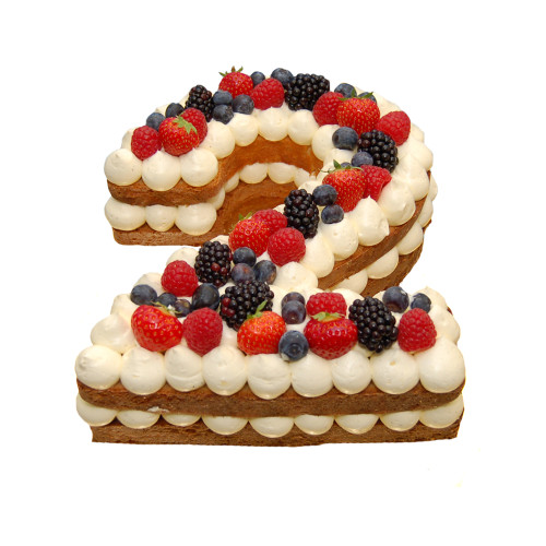 Geburtstags-Zahlen, Zahl mit Pudding-Vanillecreme, Zwei